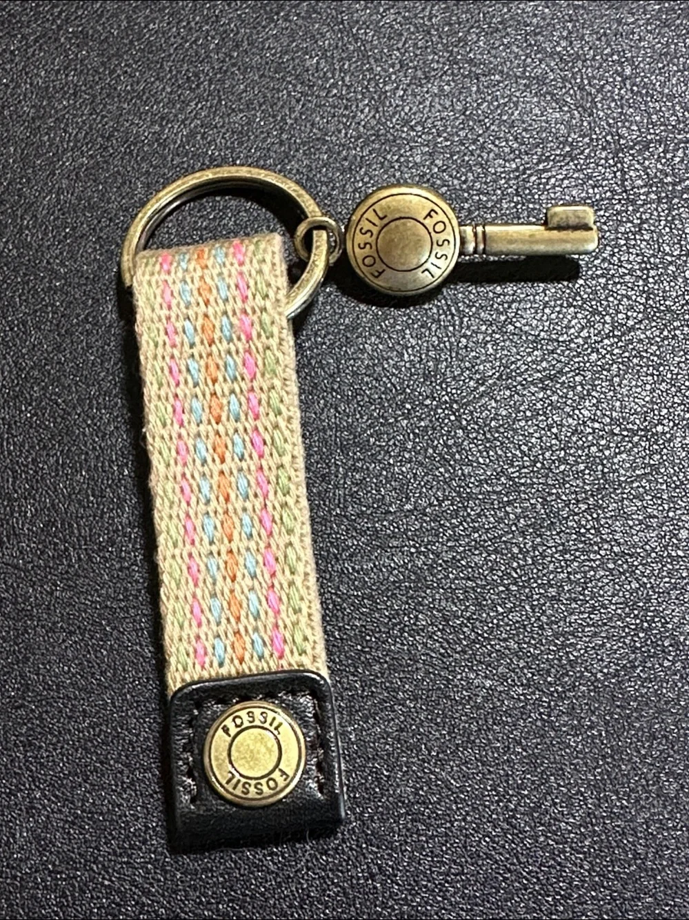Fossil Vintage Multicolor Strap Brass Signed Key Chain